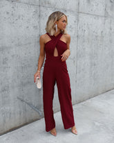 That's Amore Lace Trim Cutout Jumpsuit - Burgundy